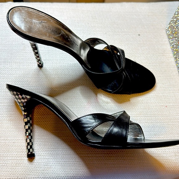Giuseppe Zanotti Black Open Toe Check Heels 40/9.5 - Picture 2 of 9